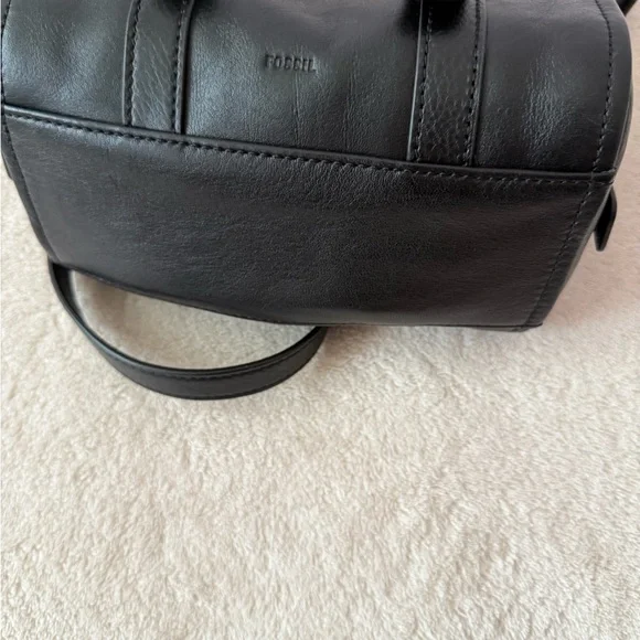 Fossil Mini Carli Satchel Crossbody Black Leather Gold Hardware - Picture 4 of 8